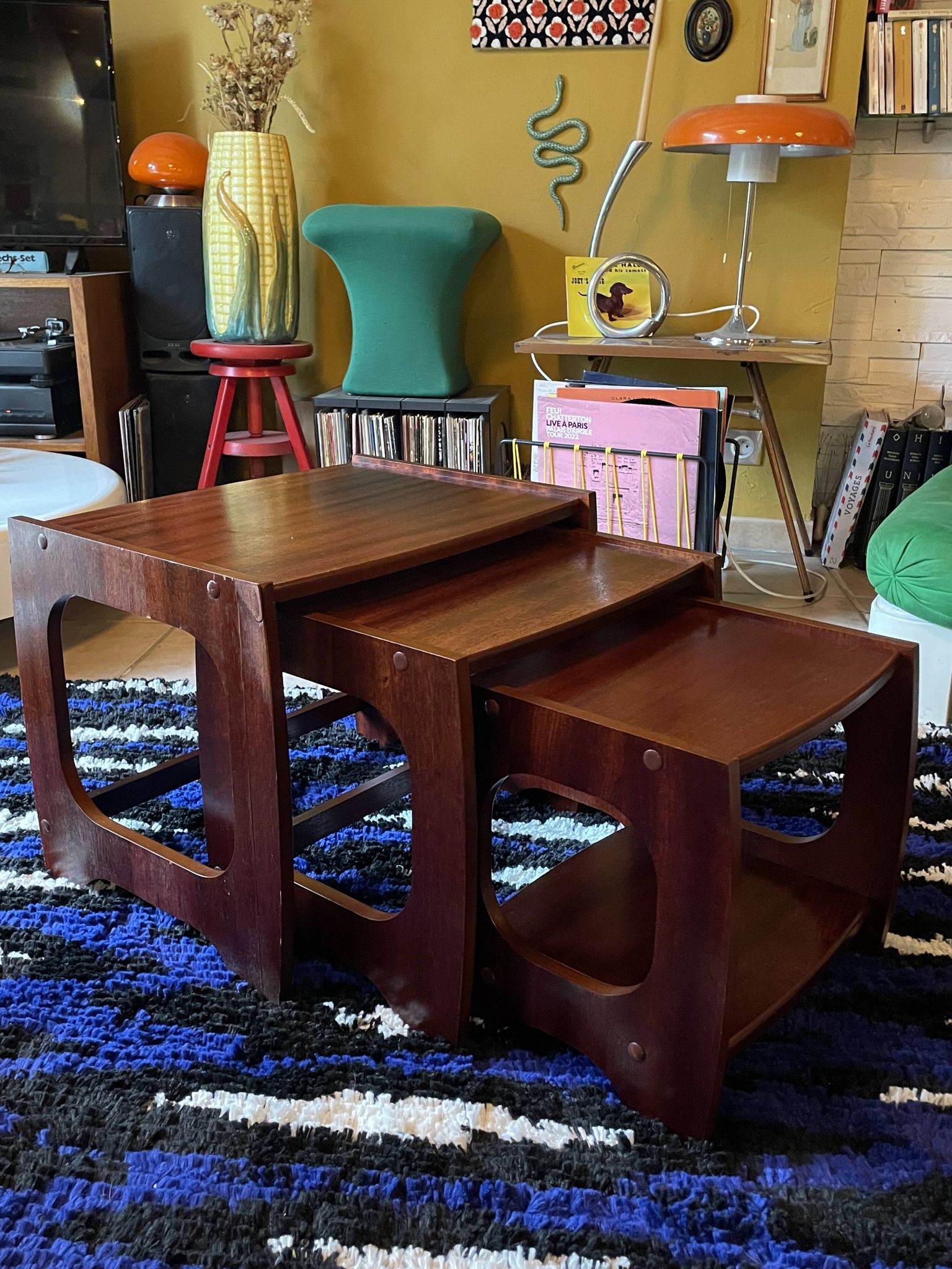 Set of three nesting coffee tables, 1970, dark wood