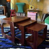 Trio of nesting coffee tables, 1970, dark wood