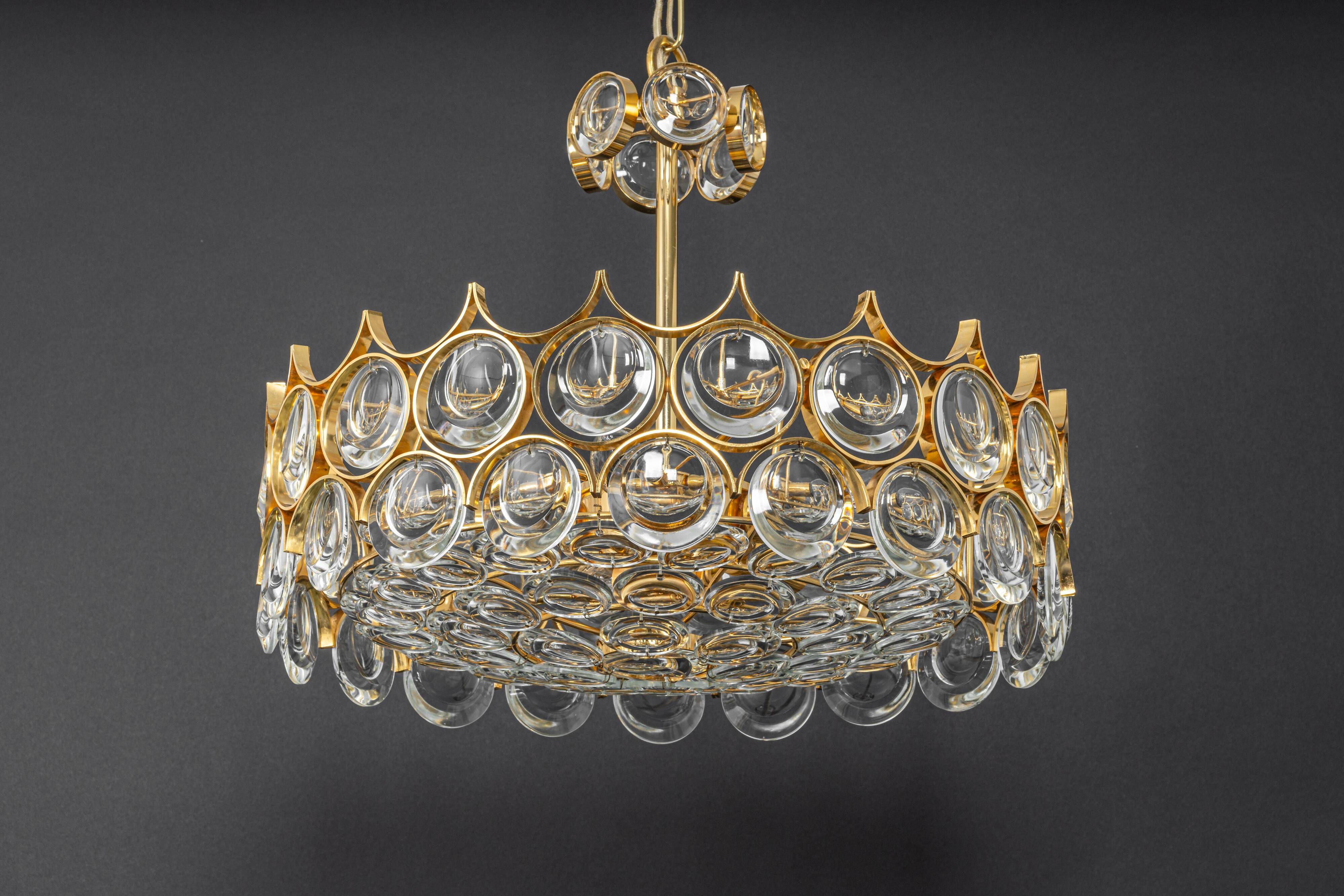 Brass and crystal chandelier designed by Sciolari for Palwa, Germany, 1970s.
