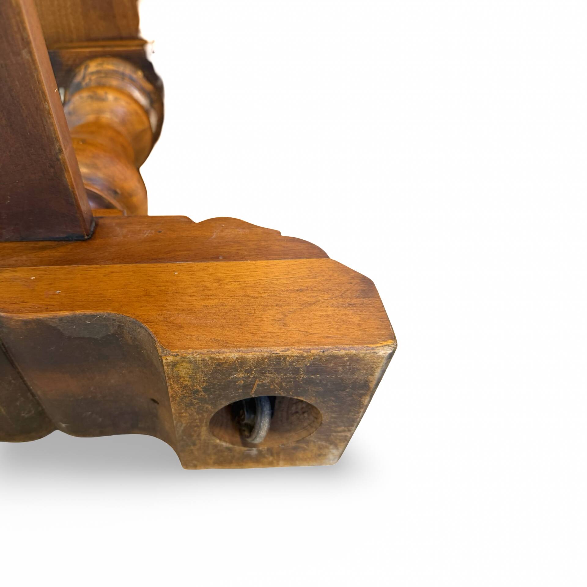 A small, rustic walnut wooden table, crafted from solid walnut wood, 1