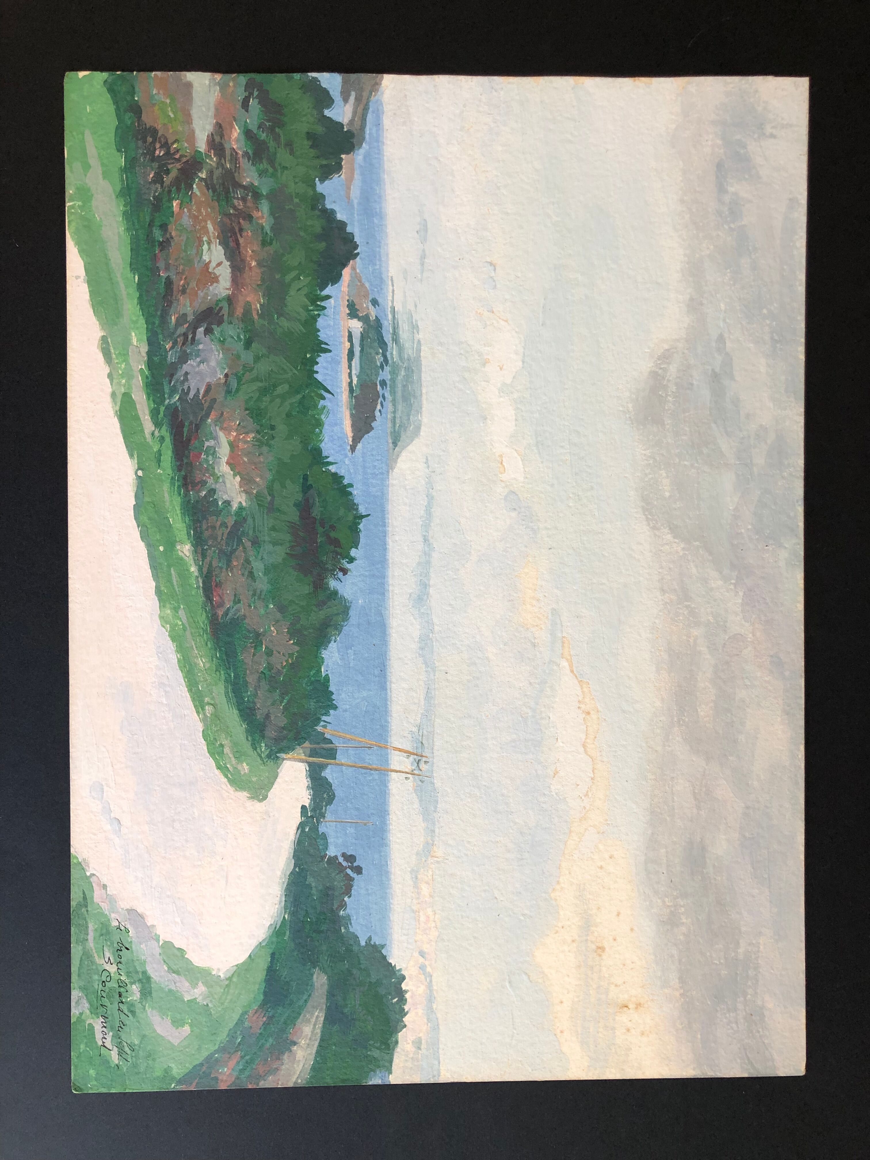 Painting with gouache landscape Fog in September