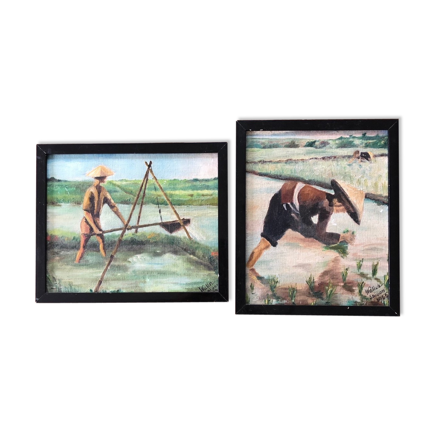 Wood painting duo, Vietnam, 1955