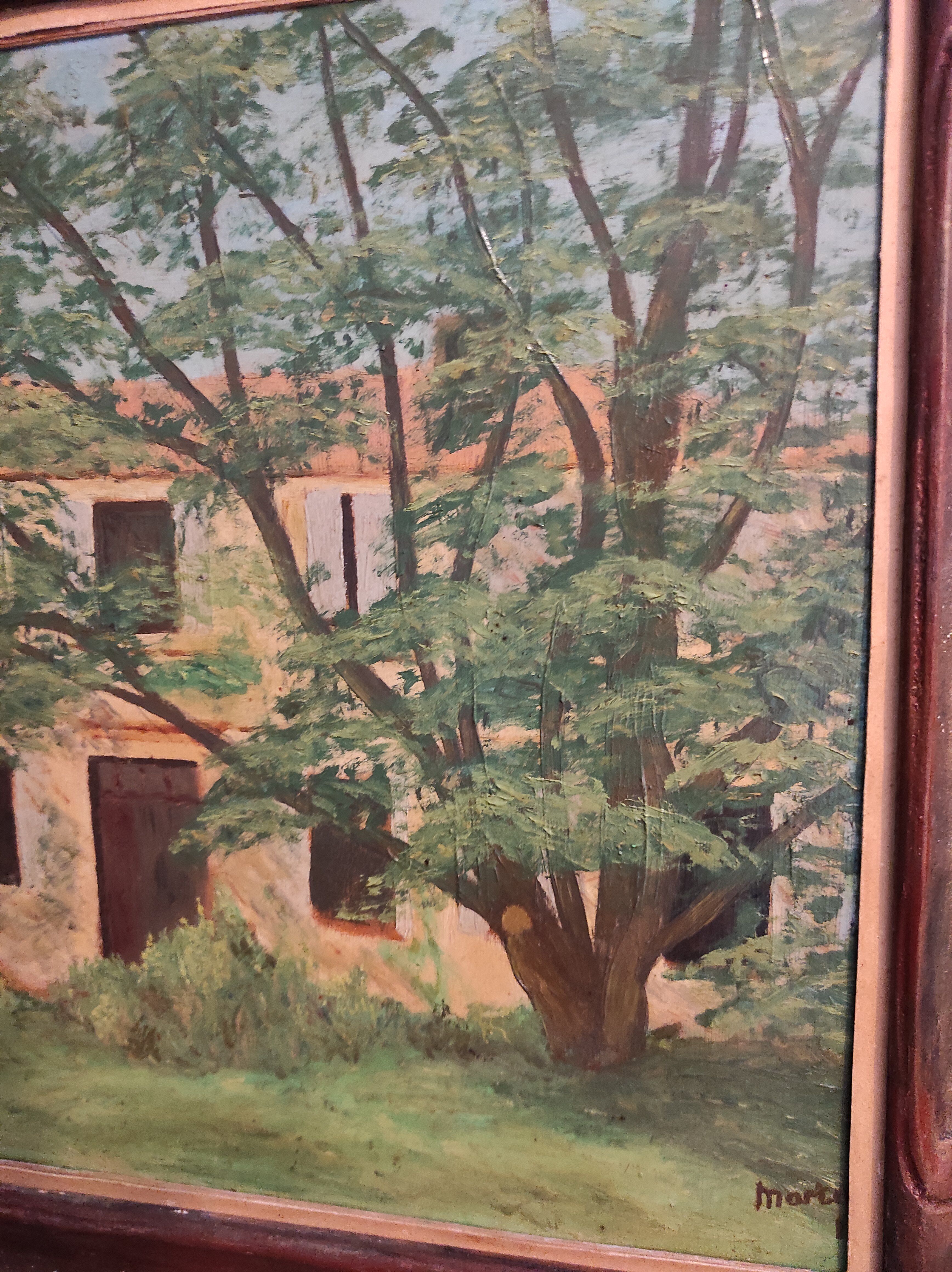 French vintage oil painting, signed Martínez, 1950