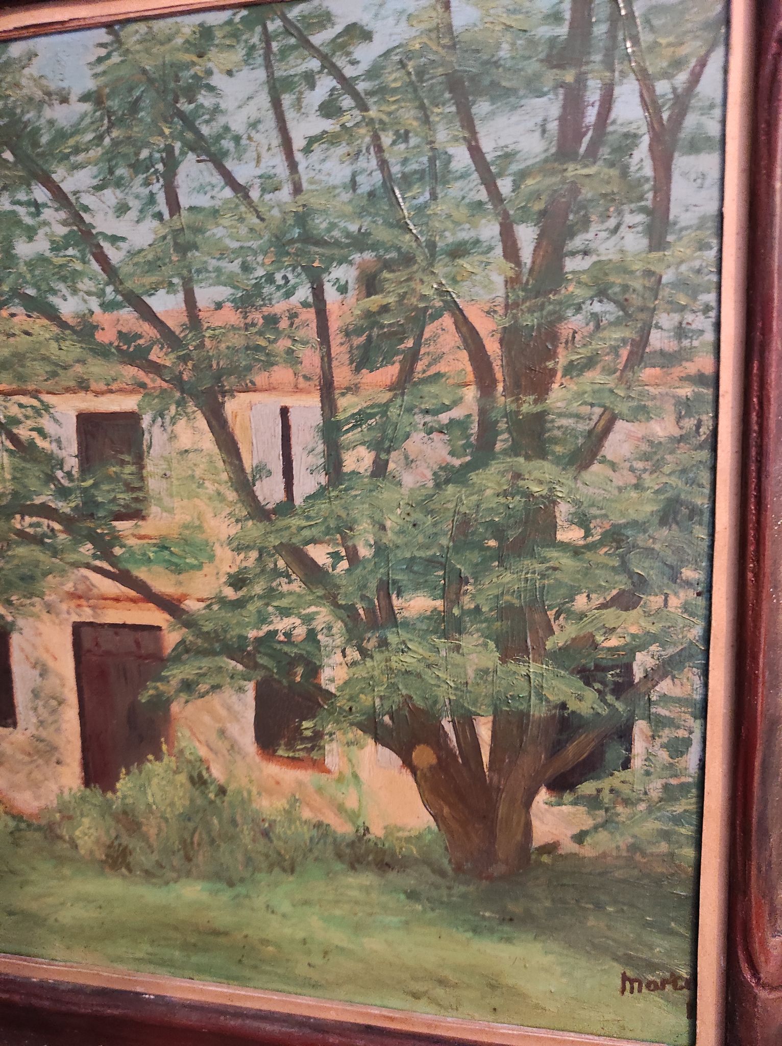 Peinture à l’huile vintage, signée Martínez, 1950