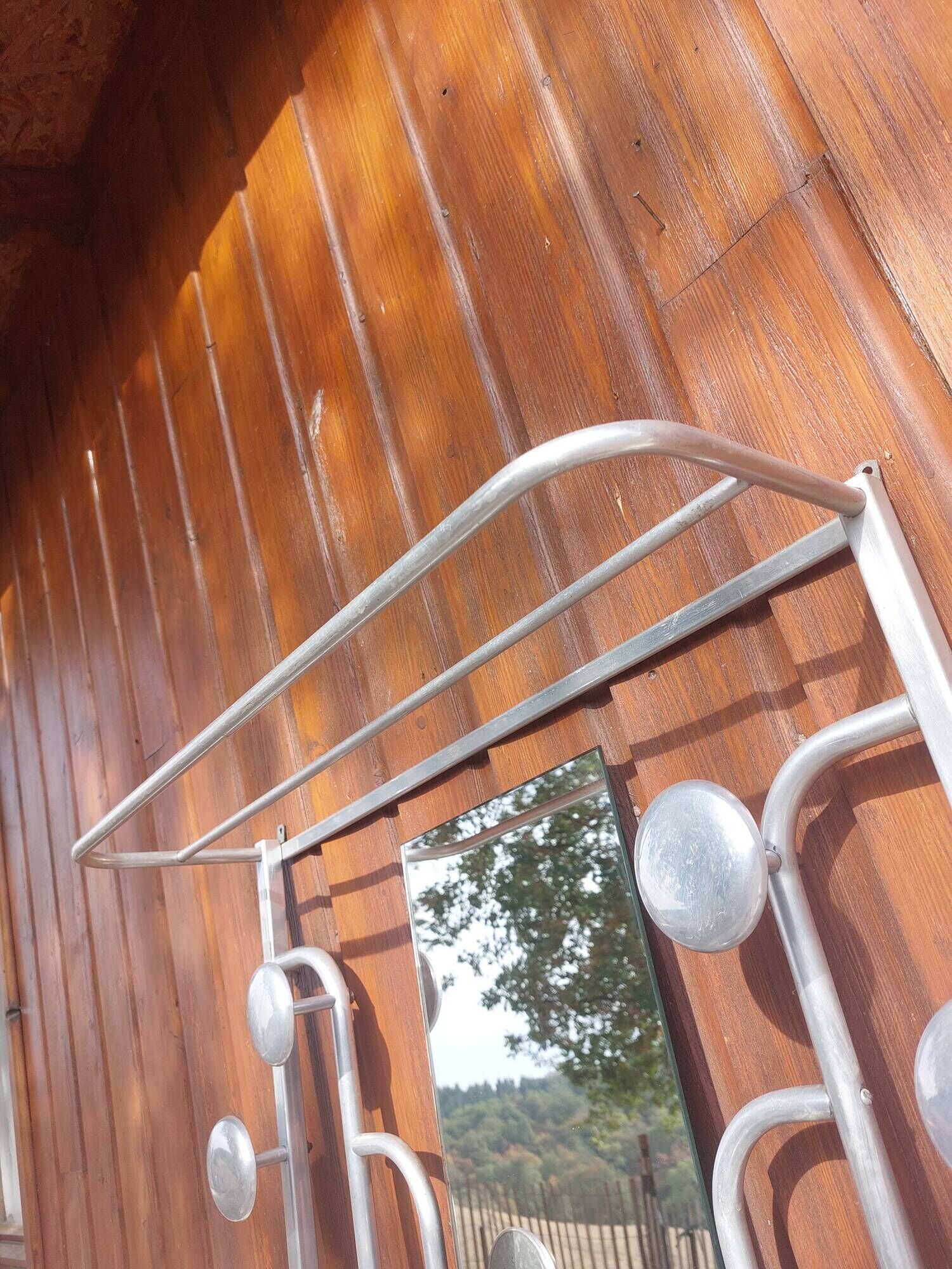 aluminium entrance coat rack, hooks, vintage, industrial