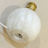 Vintage 1970s white marble ball lamp raffia rope lampshade 70s bohemian chic alabaster