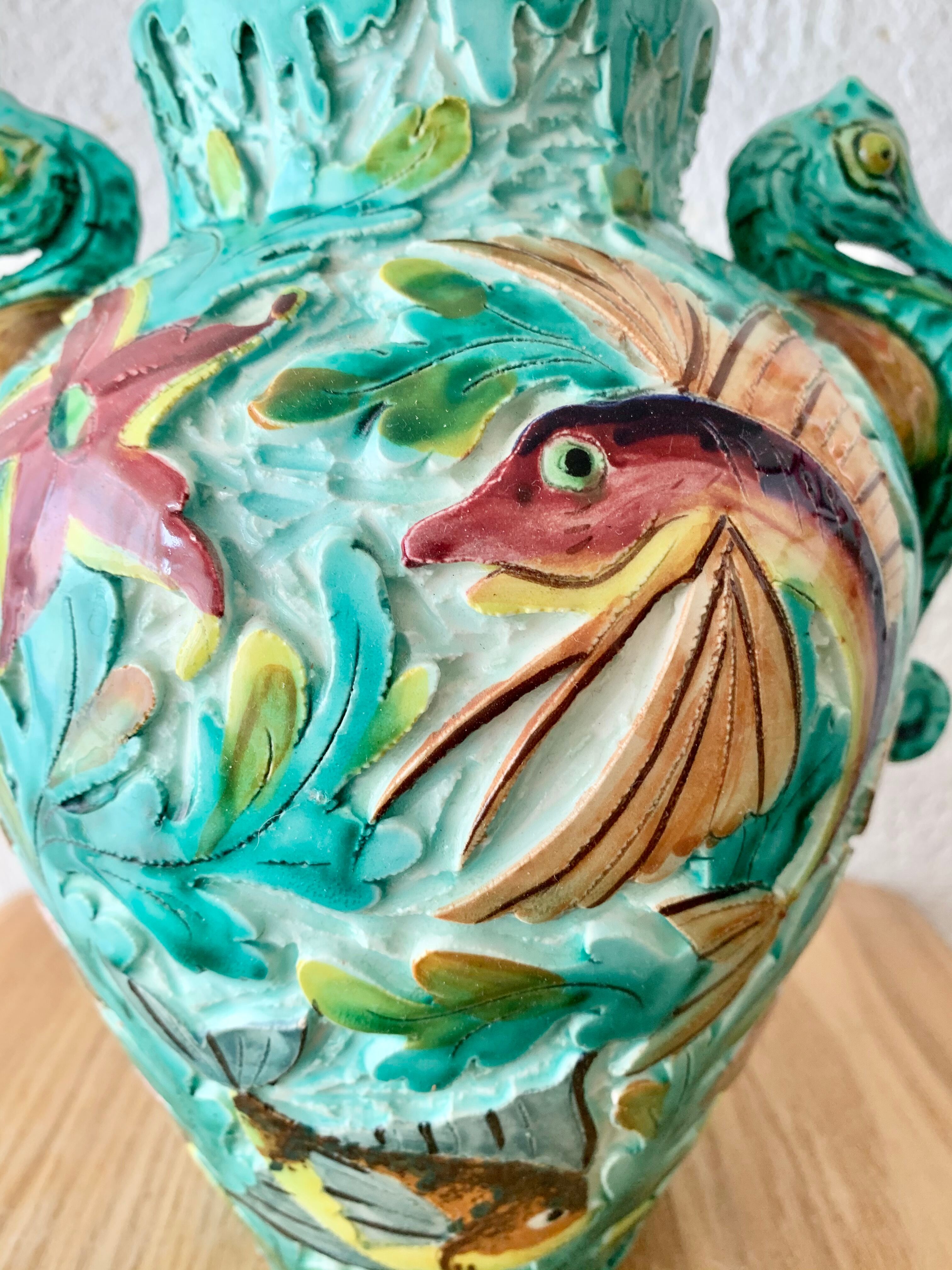 Spanish ceramic vase aquatic decoration