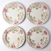 4 antique dessert plates Longchamp Daisies ironstone polychrome