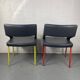 Pair of metal and leather armchairs / Green & Red