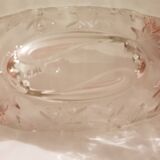 Oval bowl in crystal and frosted glass, pink and frosted.