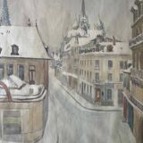 Two-sided watercolor painting Dijon Cathedral St Benigne/ Ouche by Henri Gabet 1899