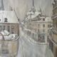 Two-sided watercolor painting Dijon Cathedral St Benigne/ Ouche by Henri Gabet 1899