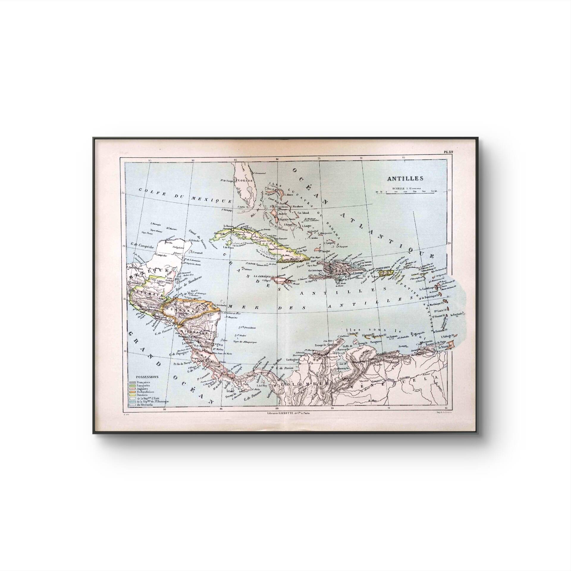 The Antilles, old map 1887 – Vintage geographical map.