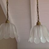 Pair of pendant lamps bell in frosted glass style art deco