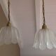 Pair of pendant lamps bell in frosted glass style art deco