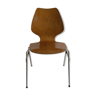 Chaise empilable en contreplaqué vintage Swiss Industrial Design par Horgen Glaris 1960's