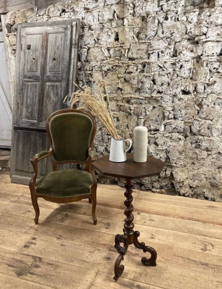 Louis Philippe green velvet and wood armchair