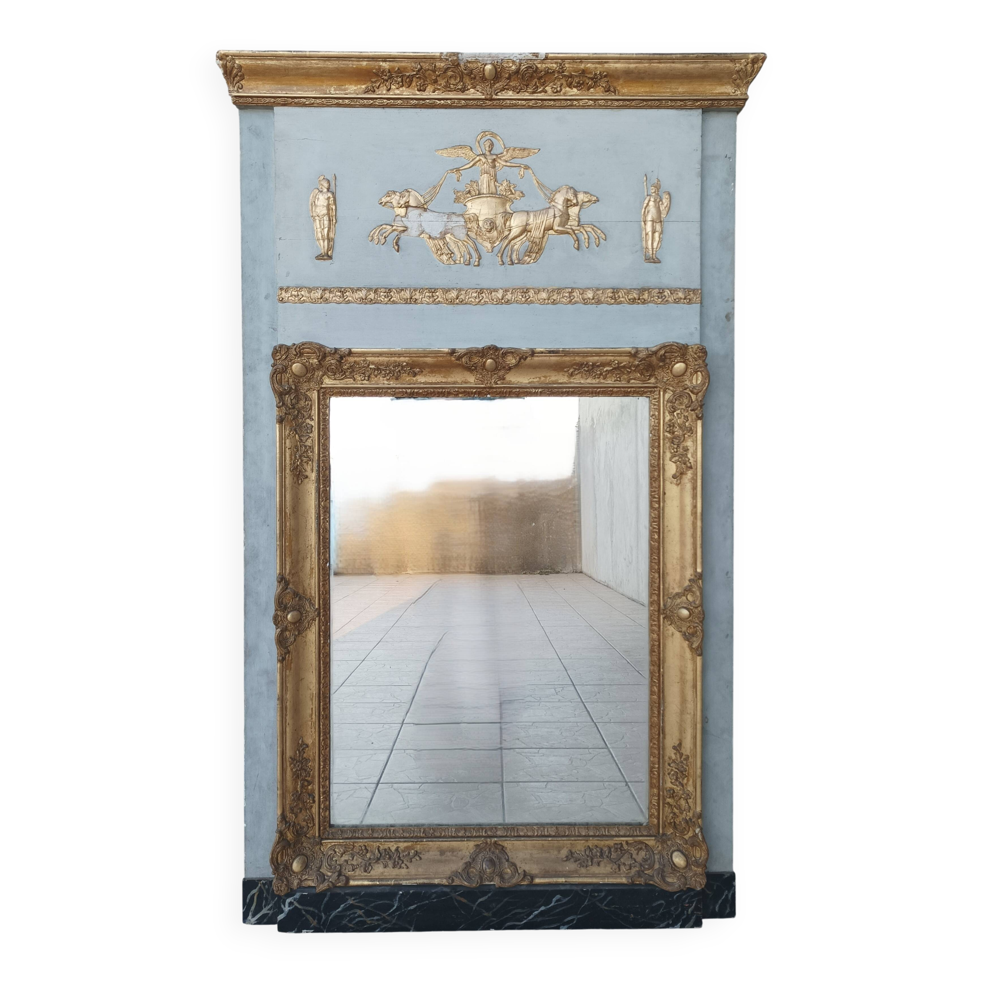 Empire trumeau mirror in wood and stucco