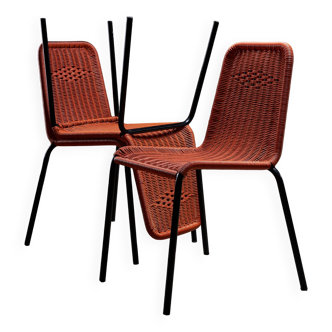 Chaises de jardin en câble plastique tressé orange