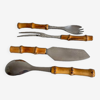 Set of four bamboo serving cutlery