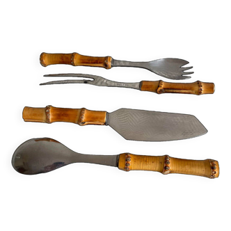 Lot de 4 couverts de service manche bambou