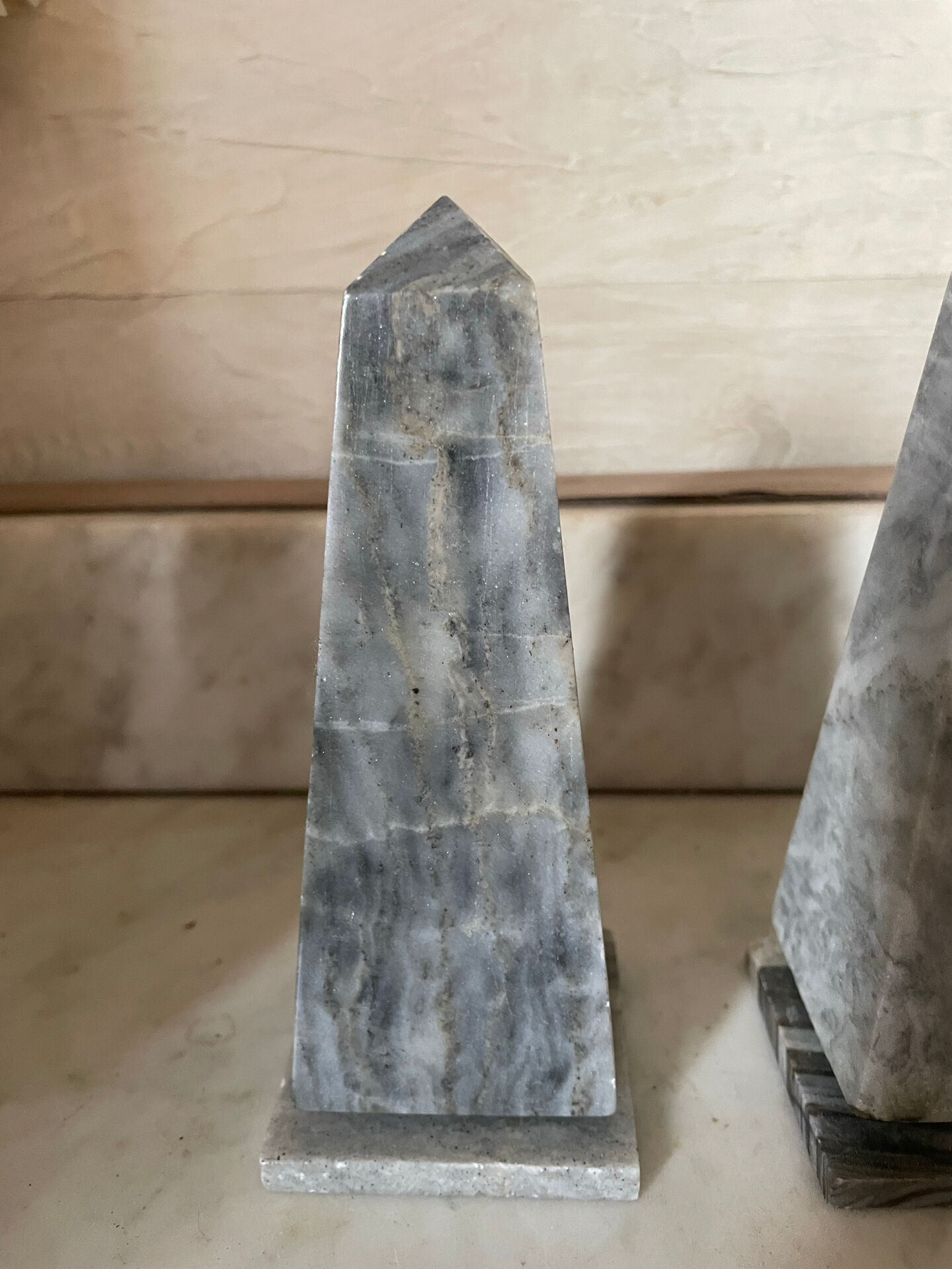 pair of obelisk bookends in marble Art Deco style