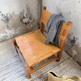 Elm and leather armchair Maison Regain