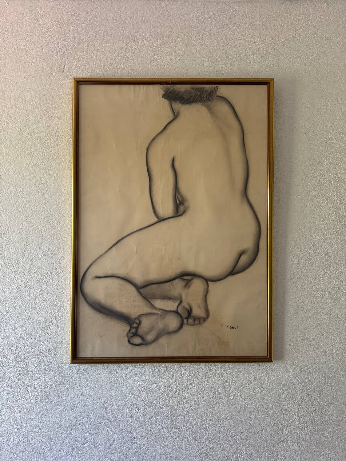 Large nude charcoal painting by André Jaoul