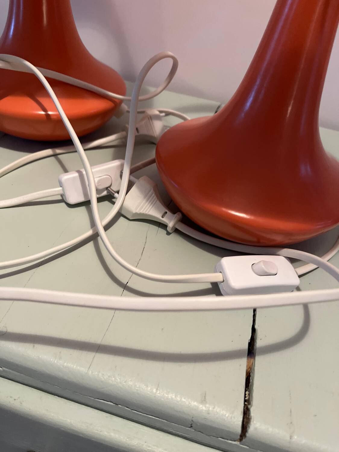 2 lampes de chevet orange, années 70