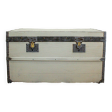 Malle ancienne restaurée bois gris et zinc