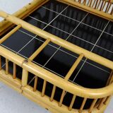 1950s mid century trolley serving cart bamboo wicker black formica