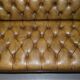 Canapé Chesterfield en cuir teint à la main, victorien rempli de crin de cheval