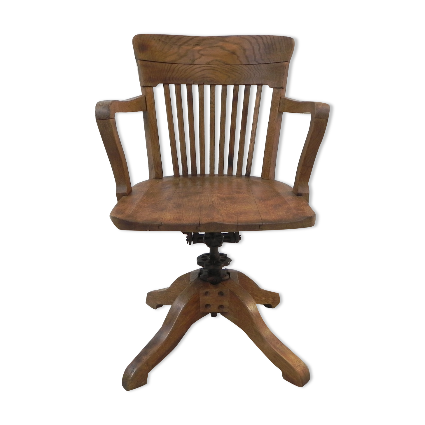 Oak office chair with spring mechanism and armrests