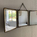 Vintage 1930s barber's triptych mirror, black beveled crystal - 28 x 70 cm