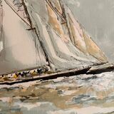 Tableau bateau dans la tempete maritime