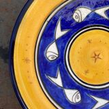 Pair of dishes Safi Dmani ethnic ceramic fish yellow and blue - vintage pottery