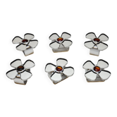 Set of 6 metal napkin rings with mirror and orange glass inclusions
