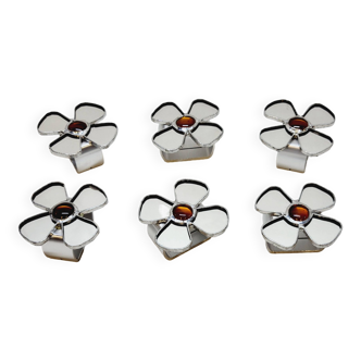 Lot de 6 ronds de serviette en métal et inclusions de miroir et verre orange