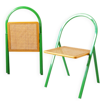 2 folding chairs in cane by Giorgio Cattelan