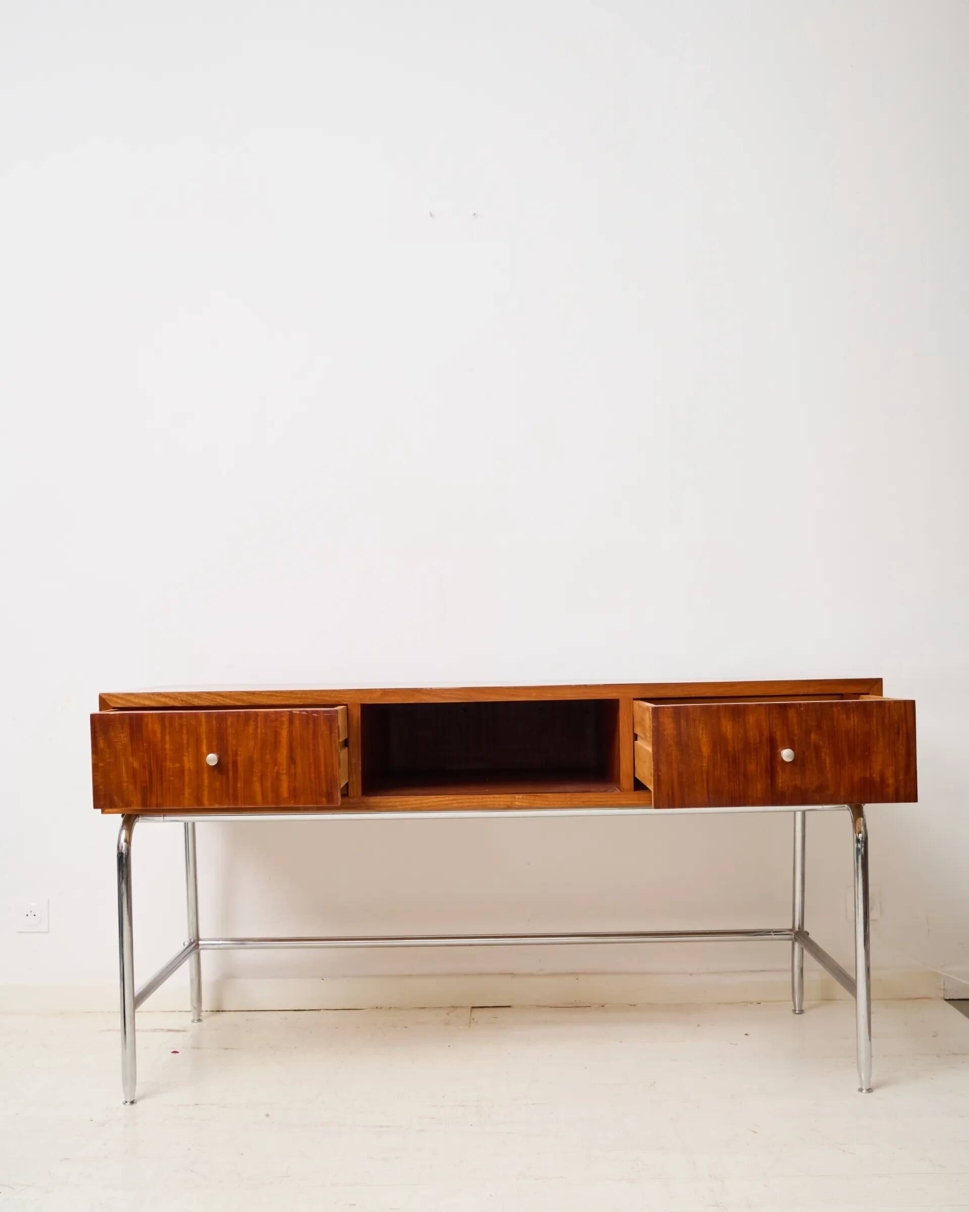 Mahogany and chrome metal desk, Italian manufacture, Italy, 1960s