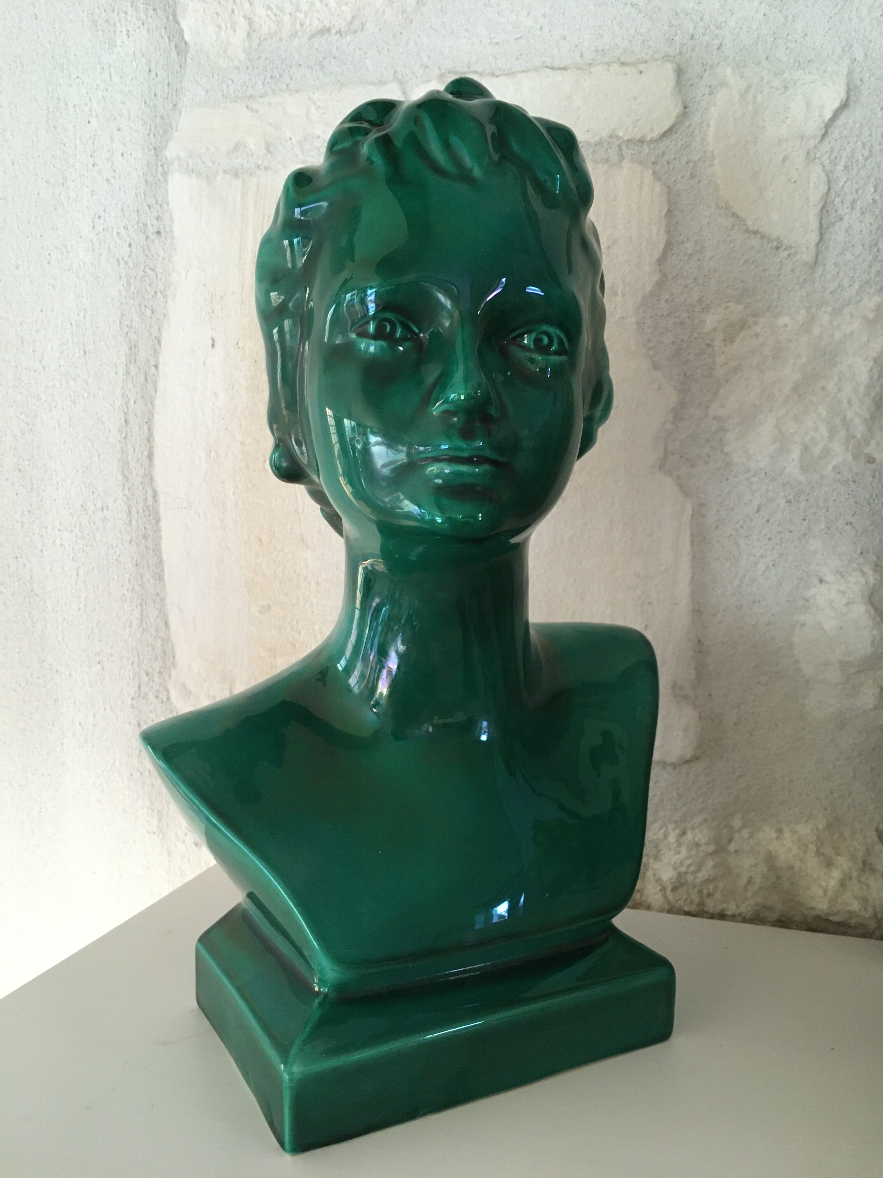 Bust woman 1950 green ceramic