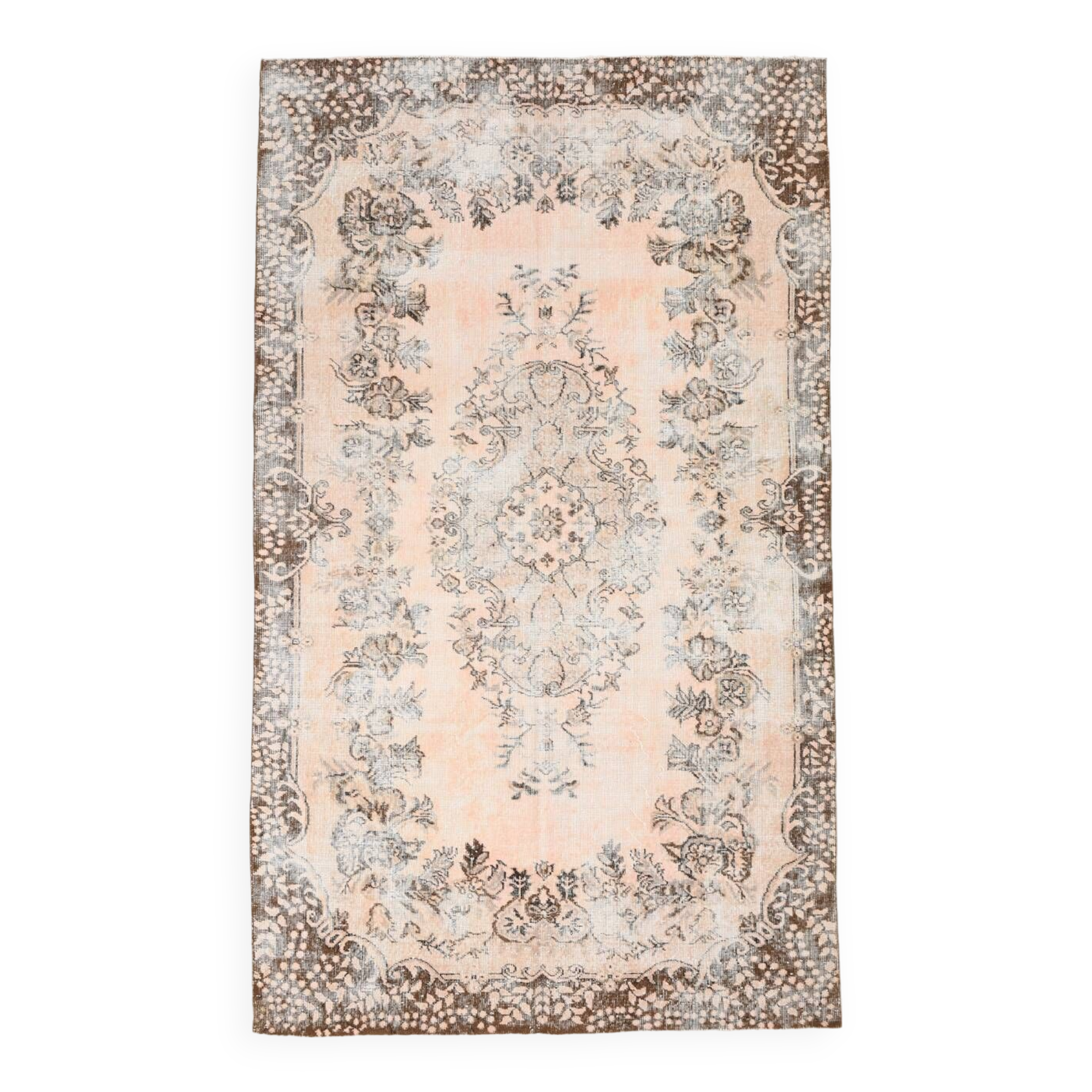 5x9 Brown Beige Classic Floral Handmade Vintage Rug, 167x283Cm SK 5465
