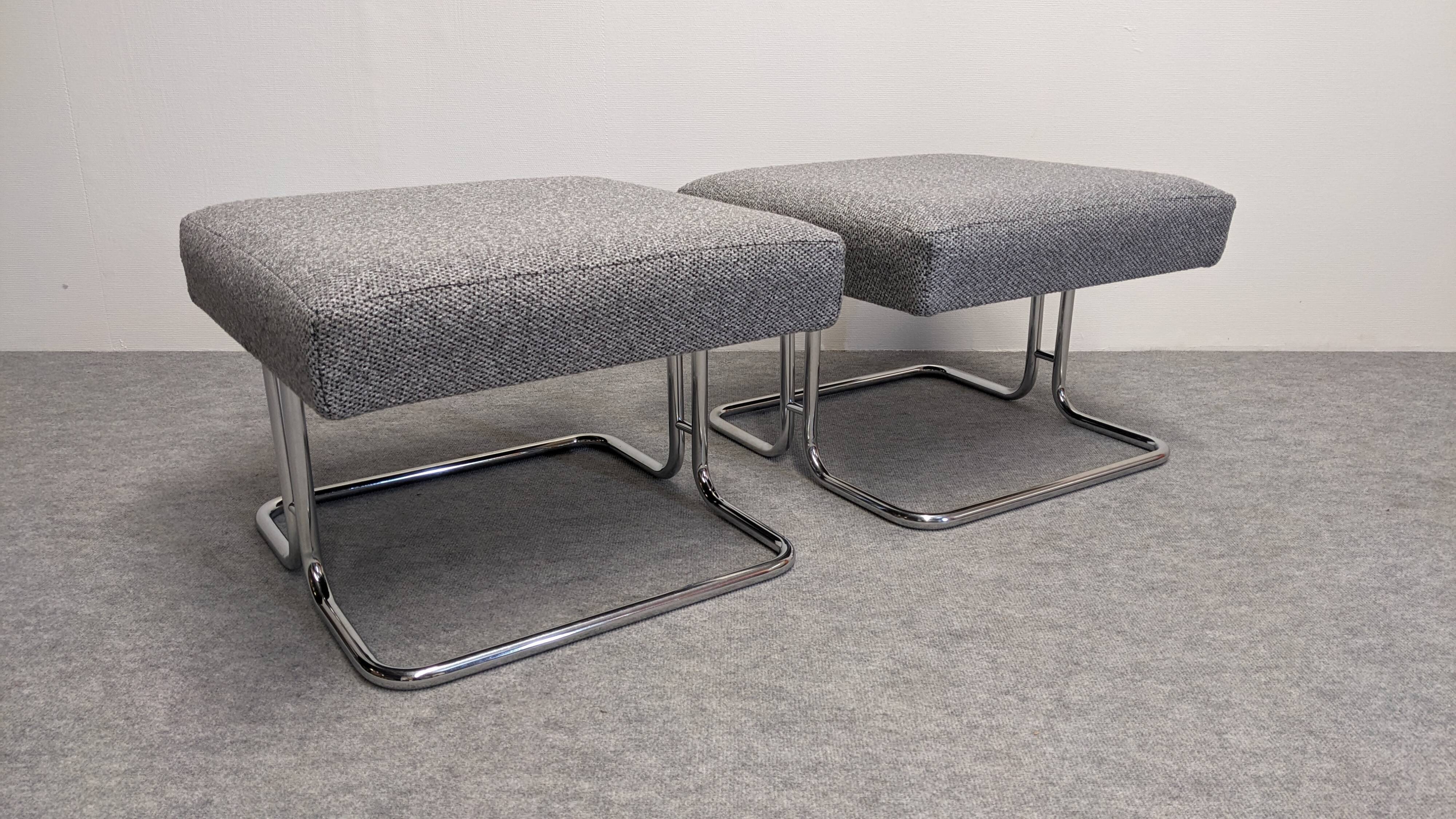 Pair of low stools or tubular ottomans Space Age, France circa 1970.
