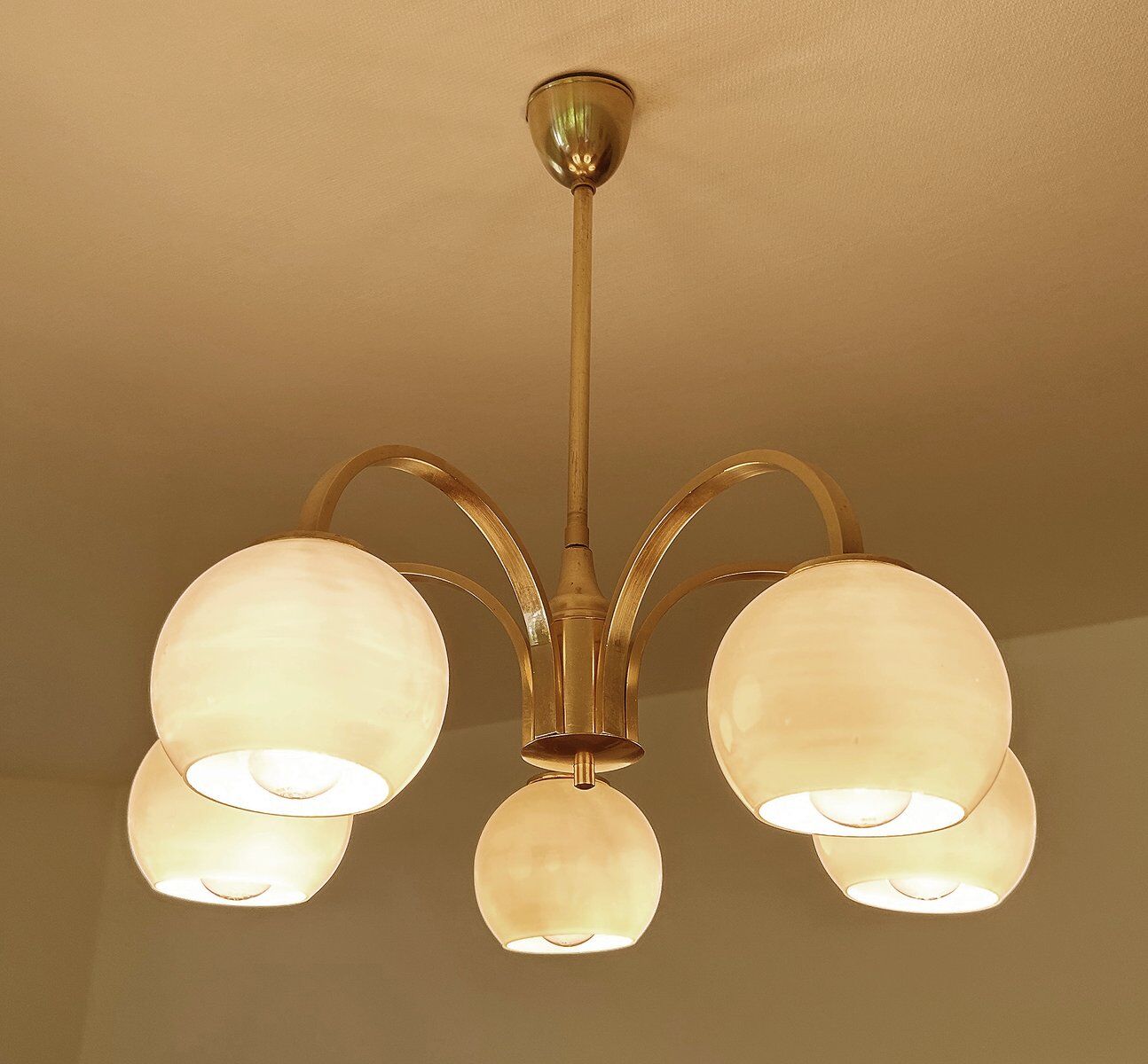Mid Century Glass Pendant Light, 1950s