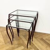 Nesting tables in wrought iron and glass