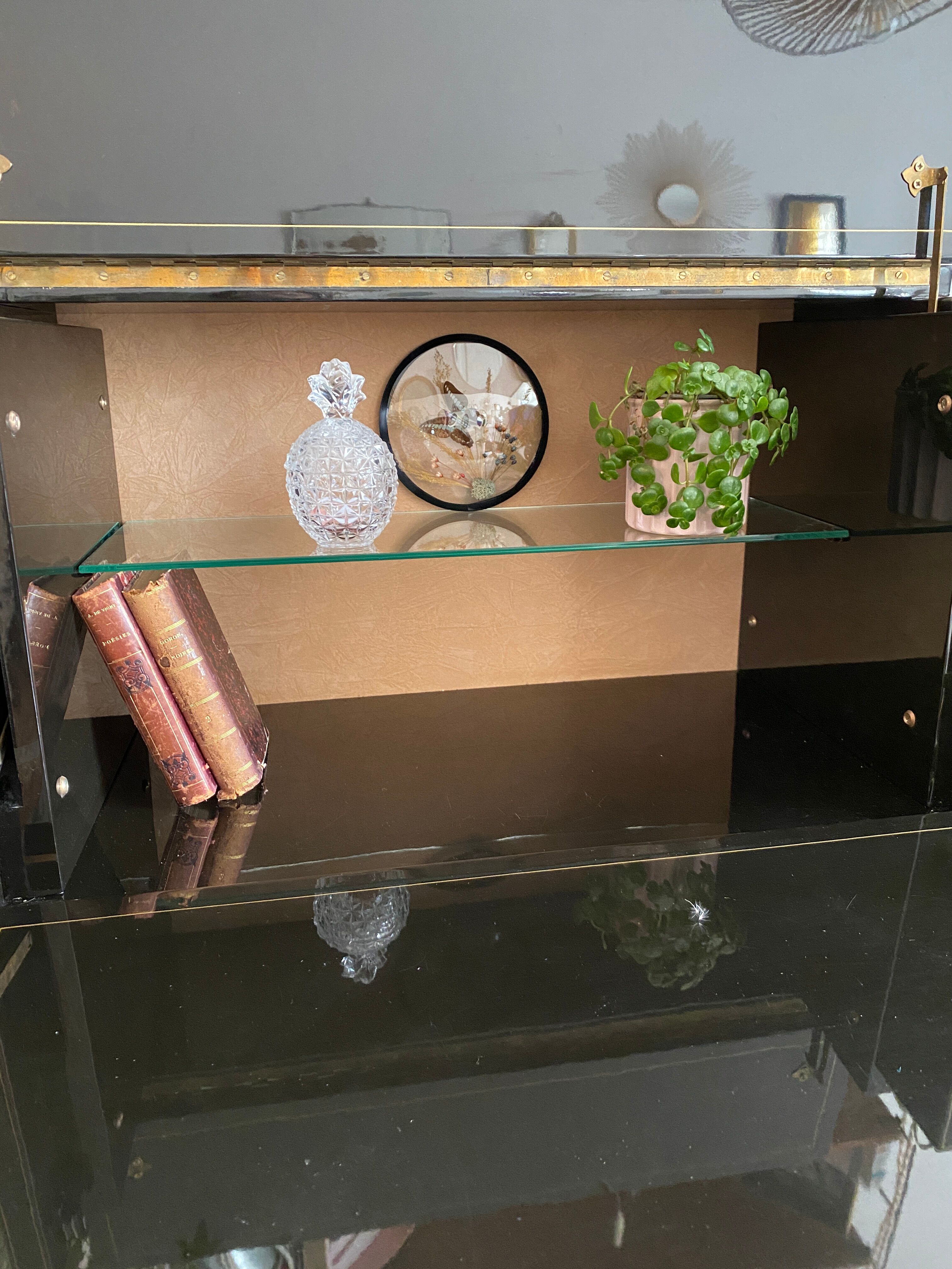 Chinese secretarial cabinet lacquered black Asian