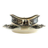 Sauce boat Sarreguemines Lorraine black and white stork décor