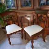 Pair of English Regency style chairs, white terry fabric