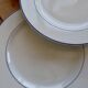 4 vintage porcelain dessert plates - Double blue borders - Bistro style
