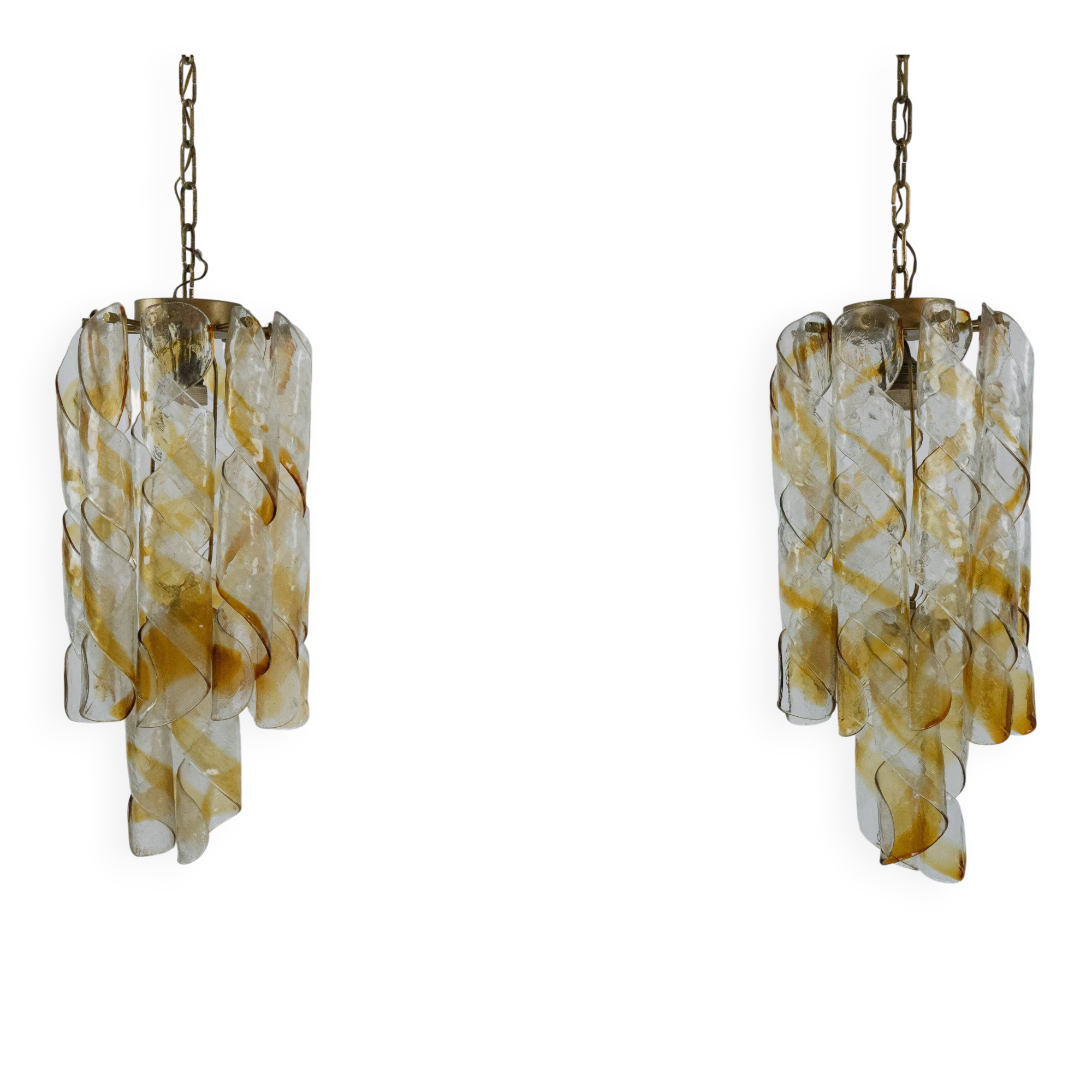 Pair of vintage Torciglione Murano glass chandelier by Mazzega. Italy 1970s